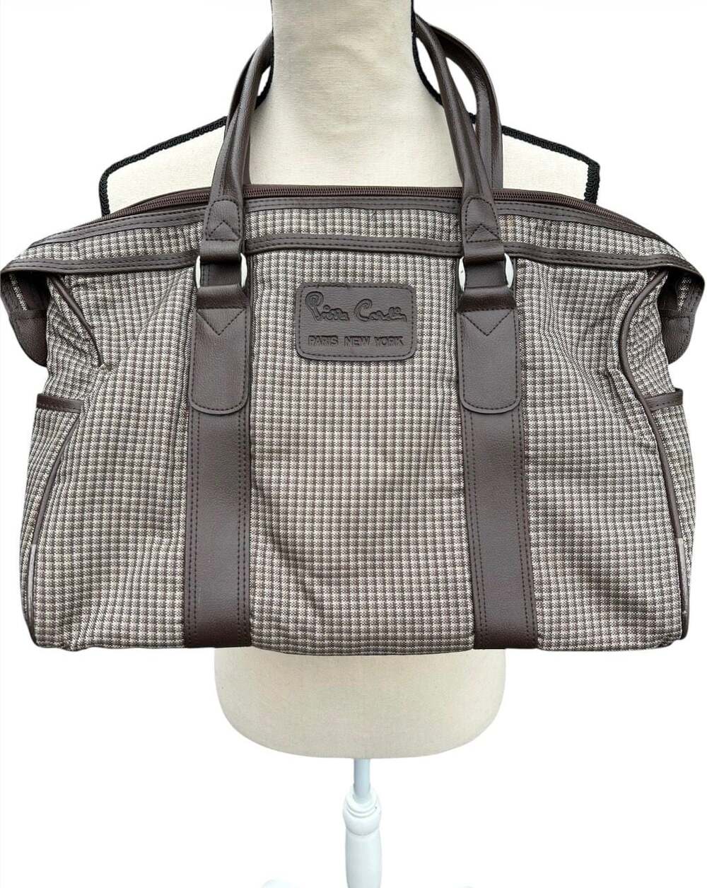 Pierre Cardin Paris New York Brown Houndstooth Travel Duffle Bag